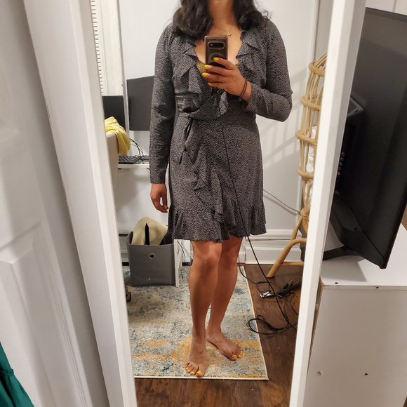 Club Monaco Black Polka Dot Wrap Dress - Picture 4 of 6